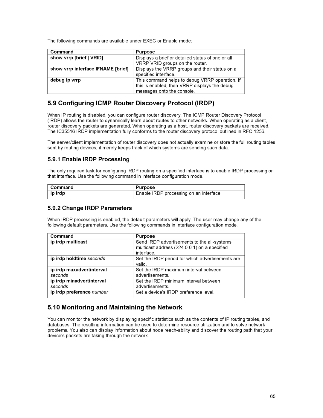 Asante Technologies 35516 Configuring Icmp Router Discovery Protocol Irdp, Monitoring and Maintaining the Network 