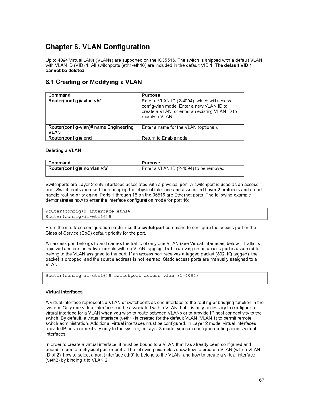 Asante Technologies 35516 user manual Vlan Configuration, Creating or Modifying a Vlan 