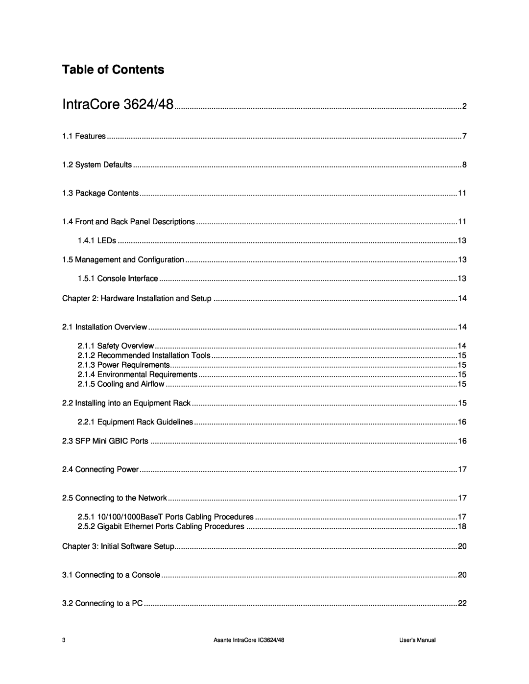Asante Technologies 3624/48 user manual Table of Contents 