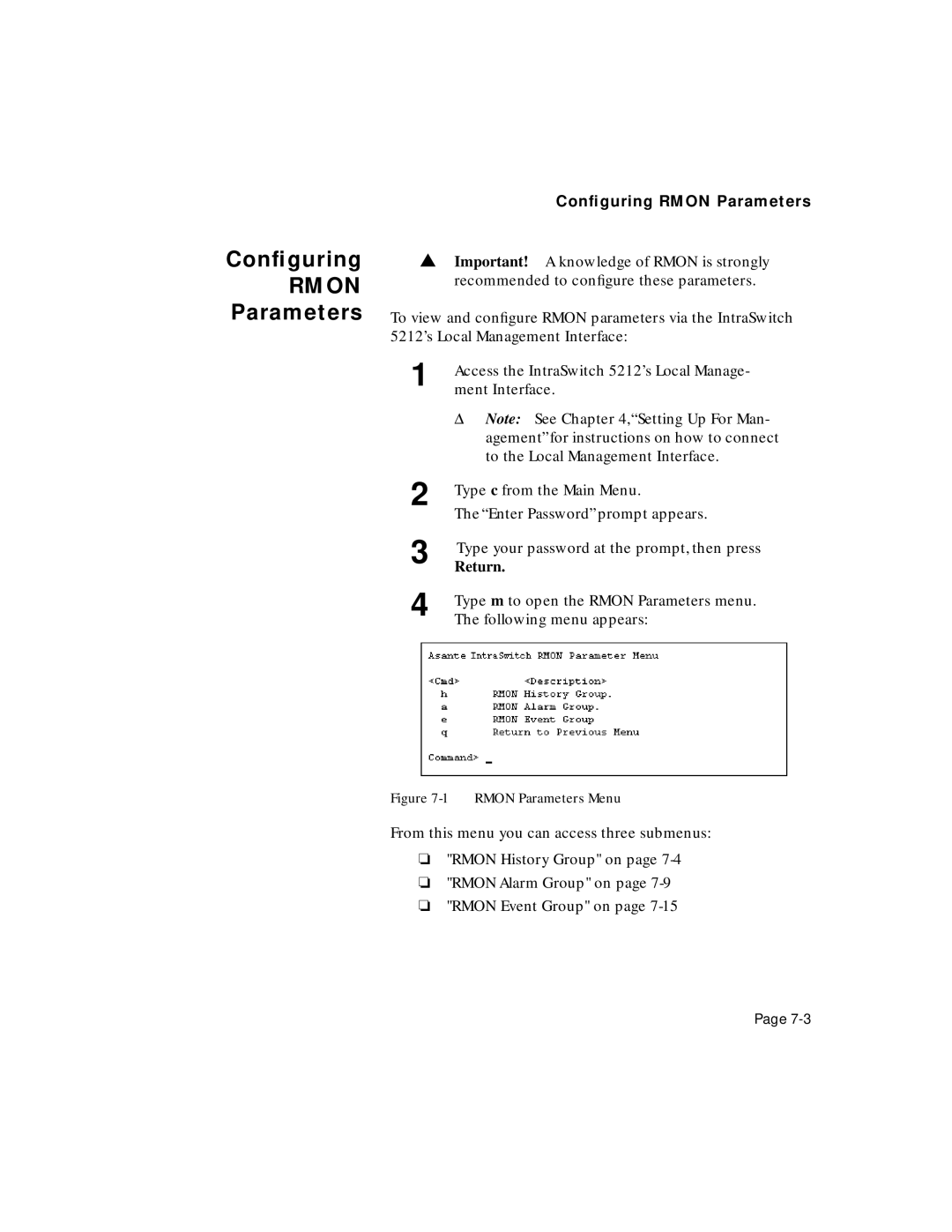 Asante Technologies 5212 user manual Conﬁguring, Parameters 