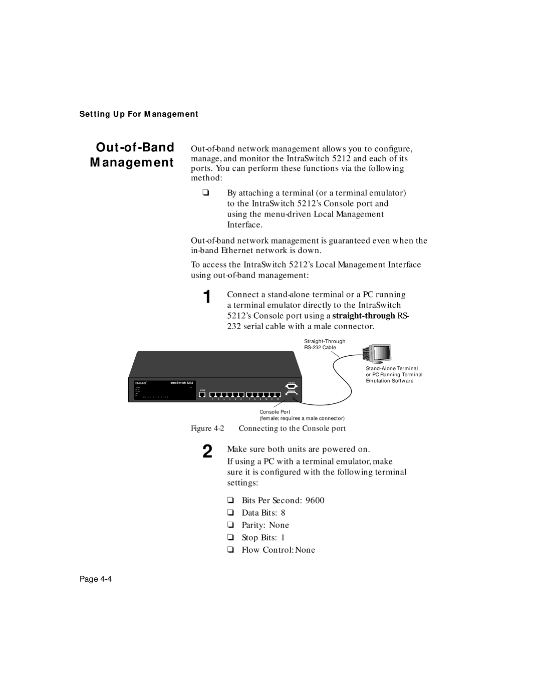 Asante Technologies 5212 user manual Out-of-Band Management, Connecting to the Console port 