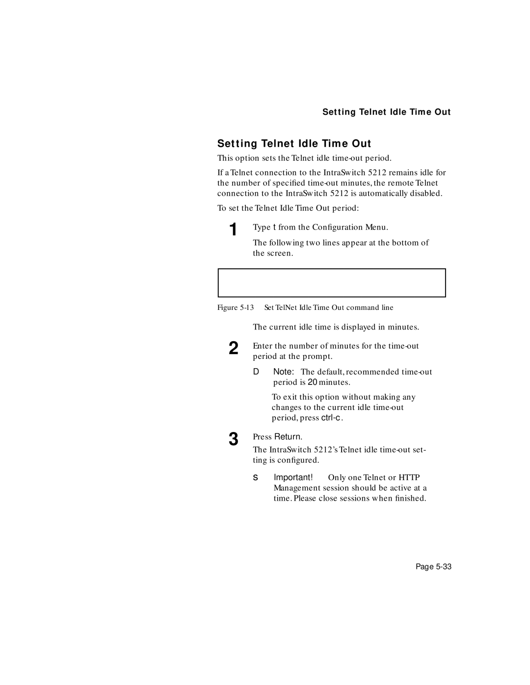 Asante Technologies 5212 user manual Setting Telnet Idle Time Out 