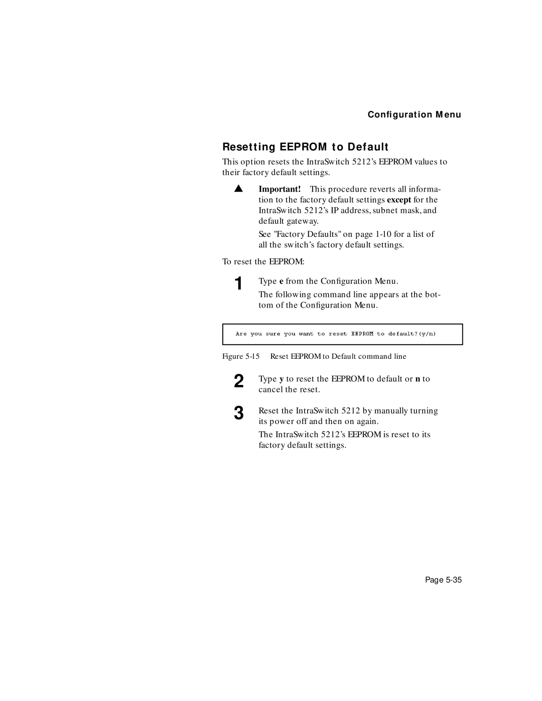 Asante Technologies 5212 user manual Resetting Eeprom to Default, Reset Eeprom to Default command line 