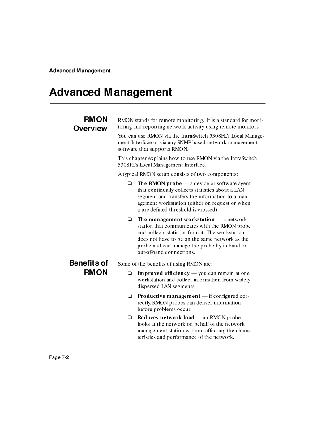 Asante Technologies 5308F user manual Advanced Management, Rmon Overview Beneﬁts 