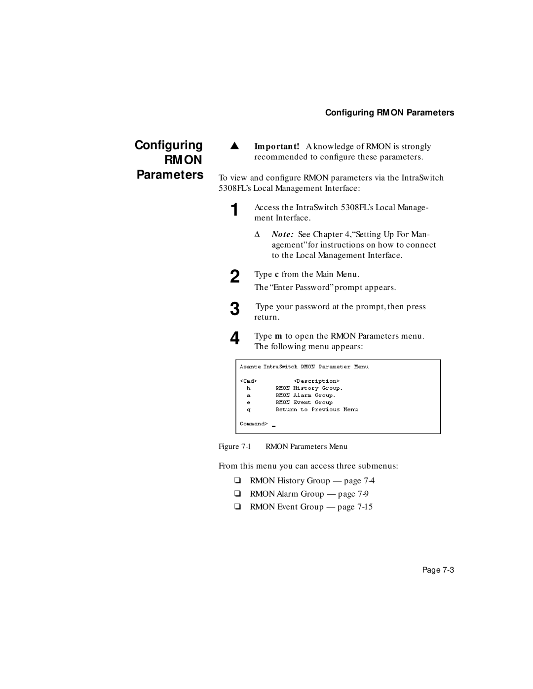 Asante Technologies 5308F user manual Conﬁguring, Parameters 