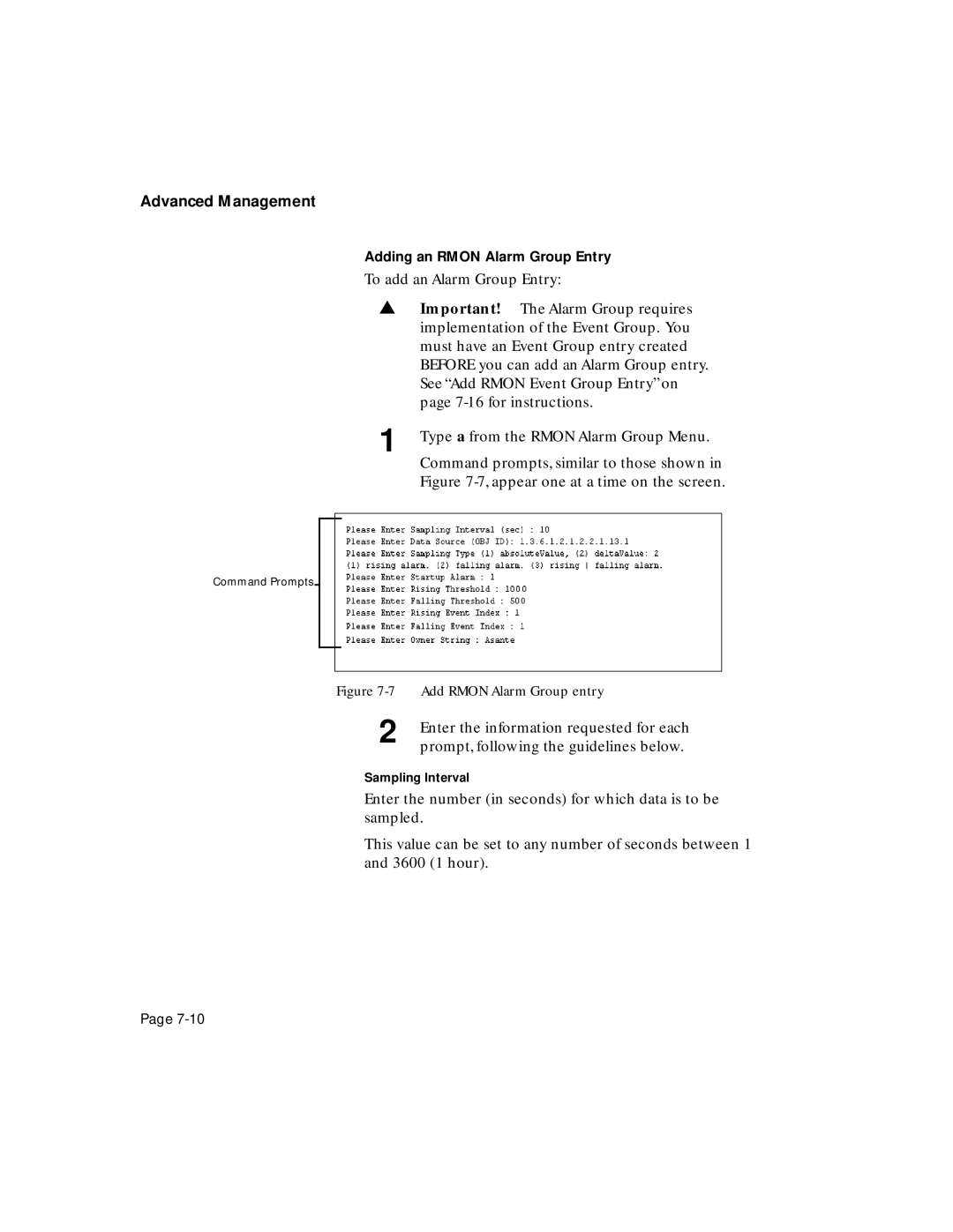 Asante Technologies 5308F user manual Adding an Rmon Alarm Group Entry 