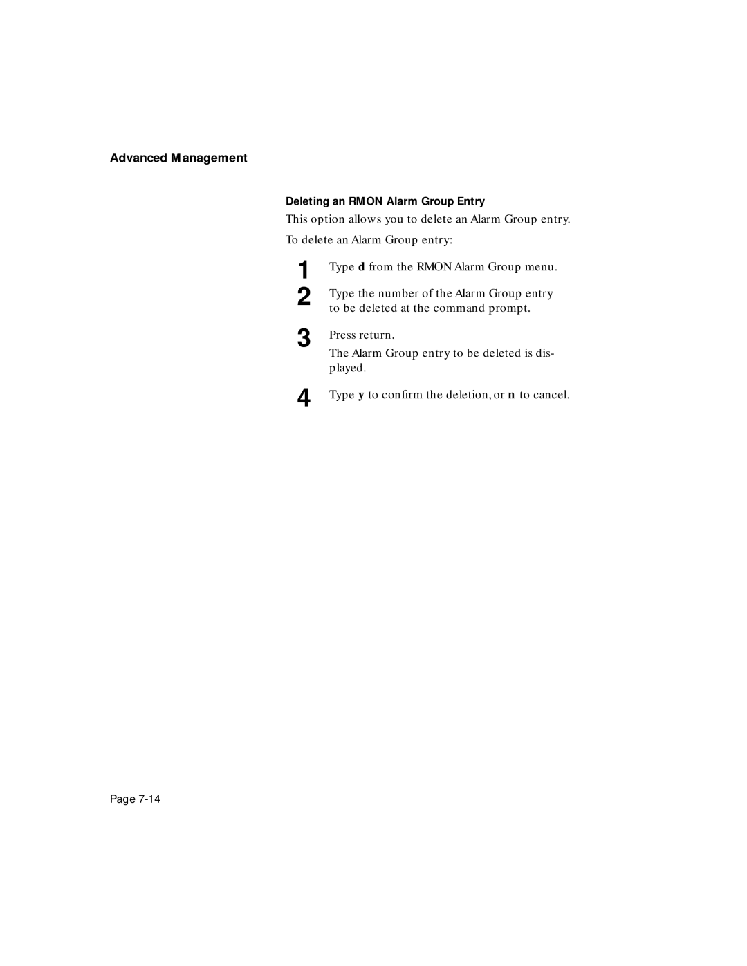 Asante Technologies 5308F user manual Deleting an Rmon Alarm Group Entry 