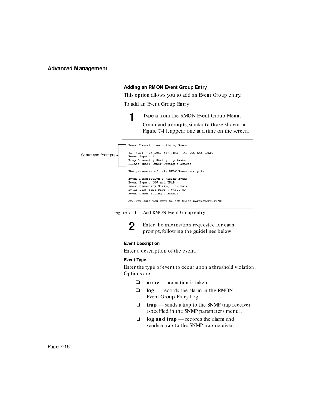 Asante Technologies 5308F user manual Event Description, Event Type 