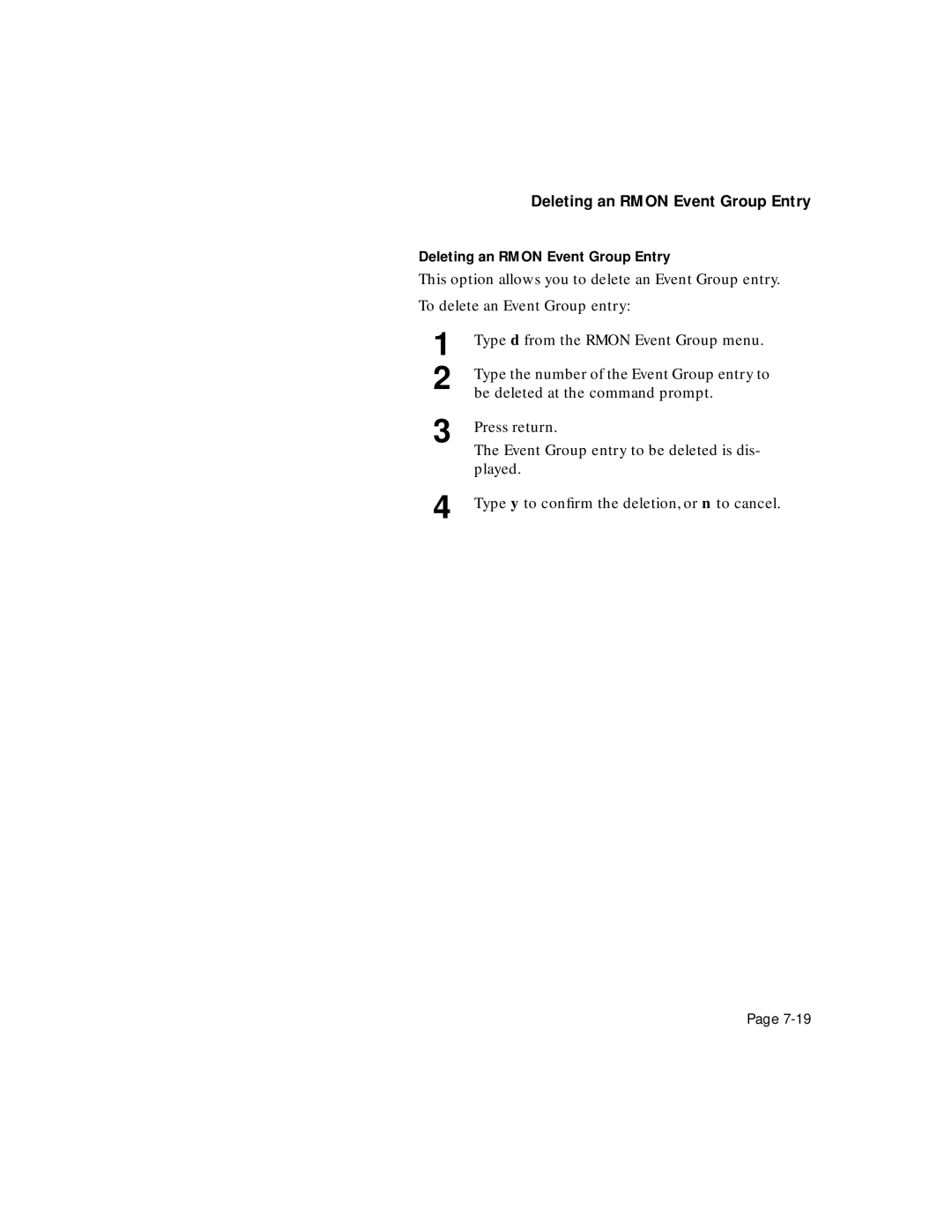 Asante Technologies 5308F user manual Deleting an Rmon Event Group Entry 