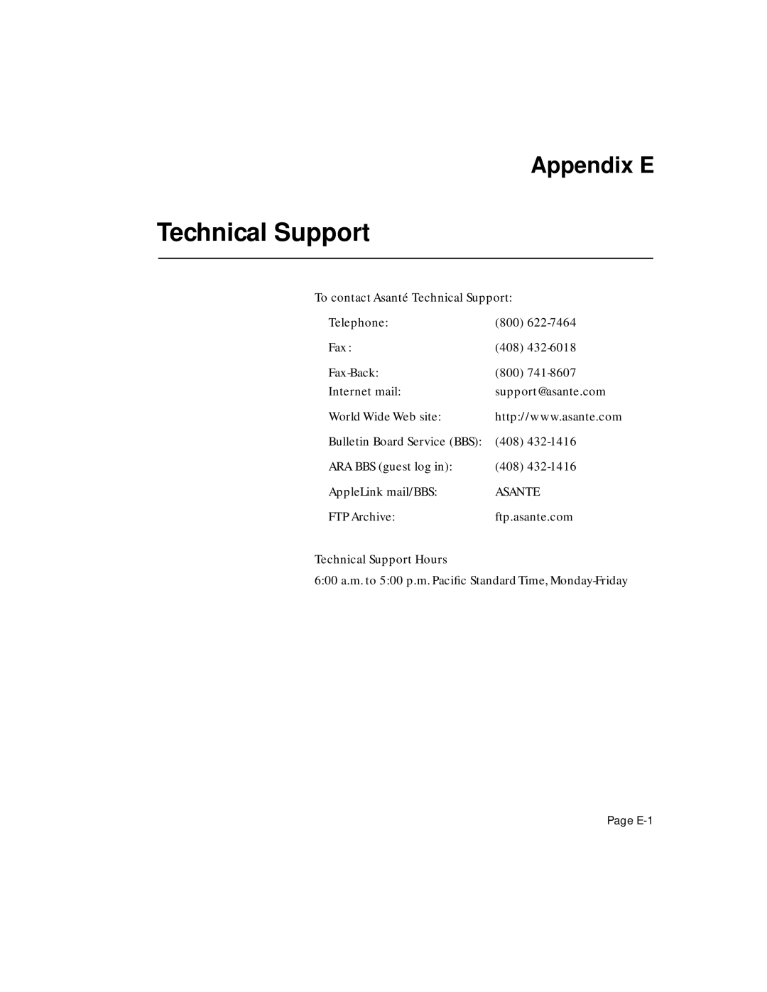 Asante Technologies 5308F user manual Technical Support, Asante 