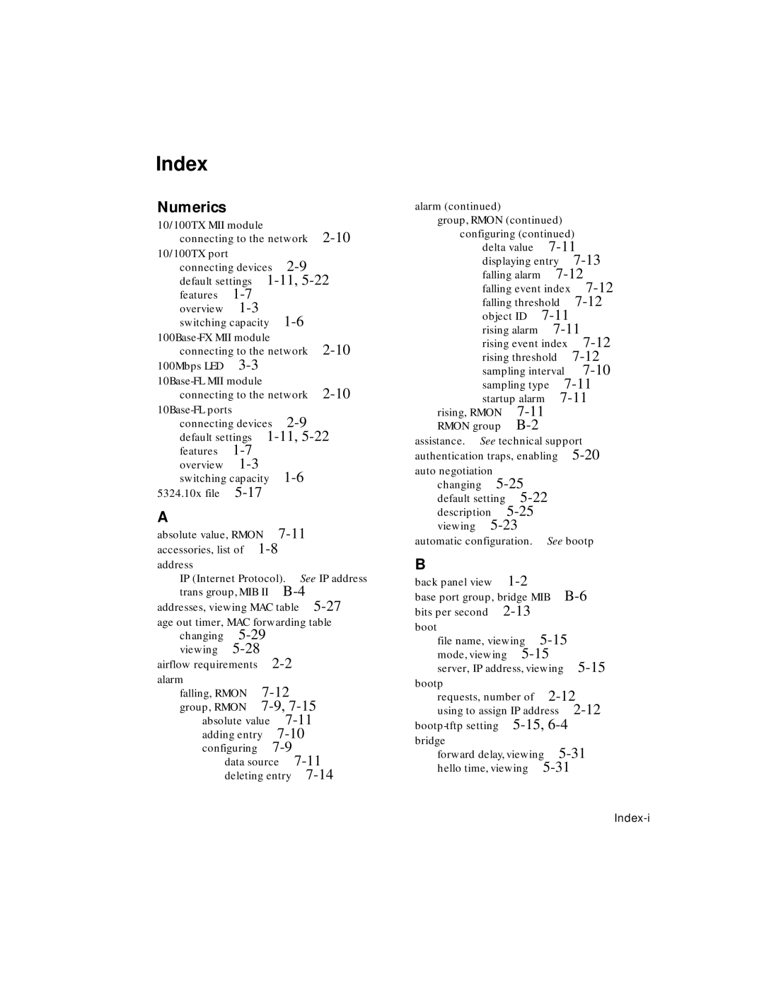 Asante Technologies 5308F user manual Index, Numerics 