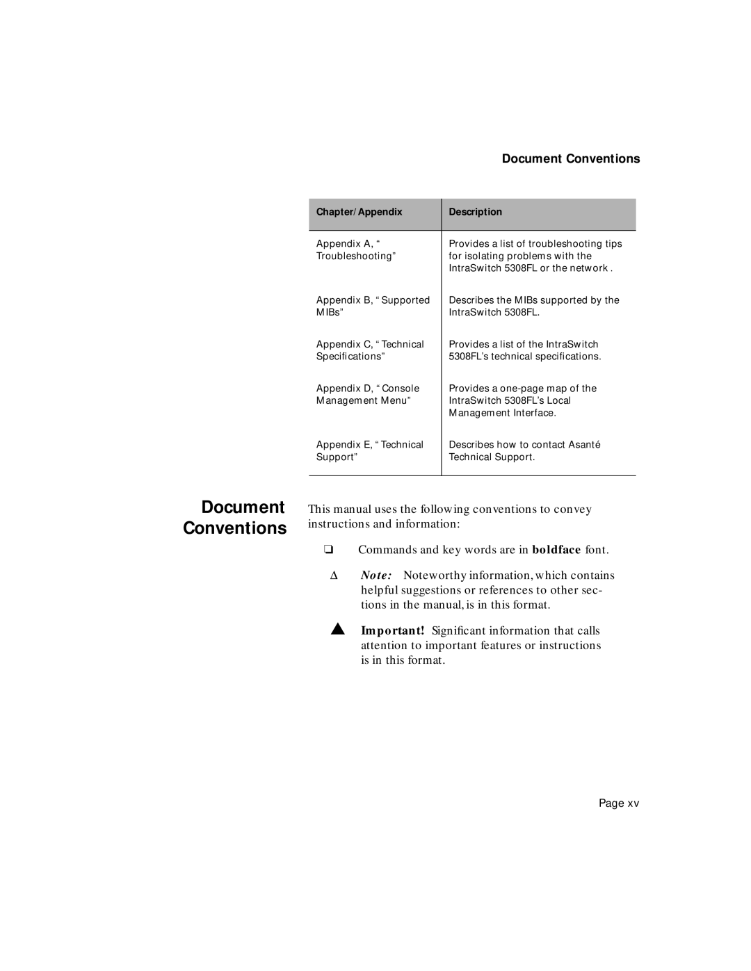 Asante Technologies 5308F user manual Document Conventions 