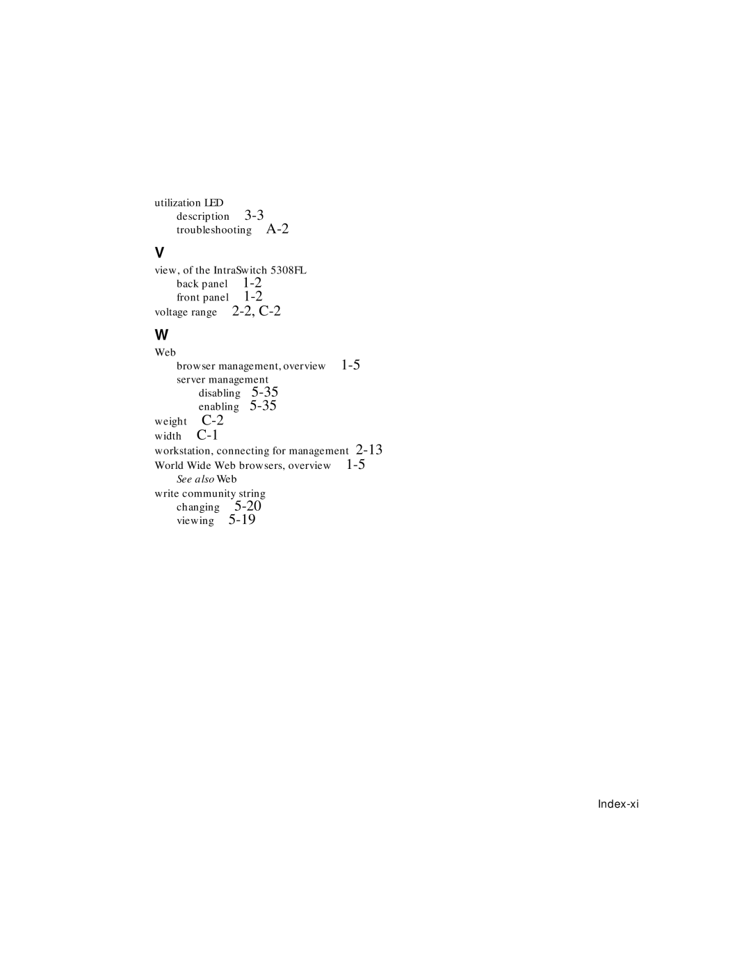 Asante Technologies 5308F user manual Index-xi 