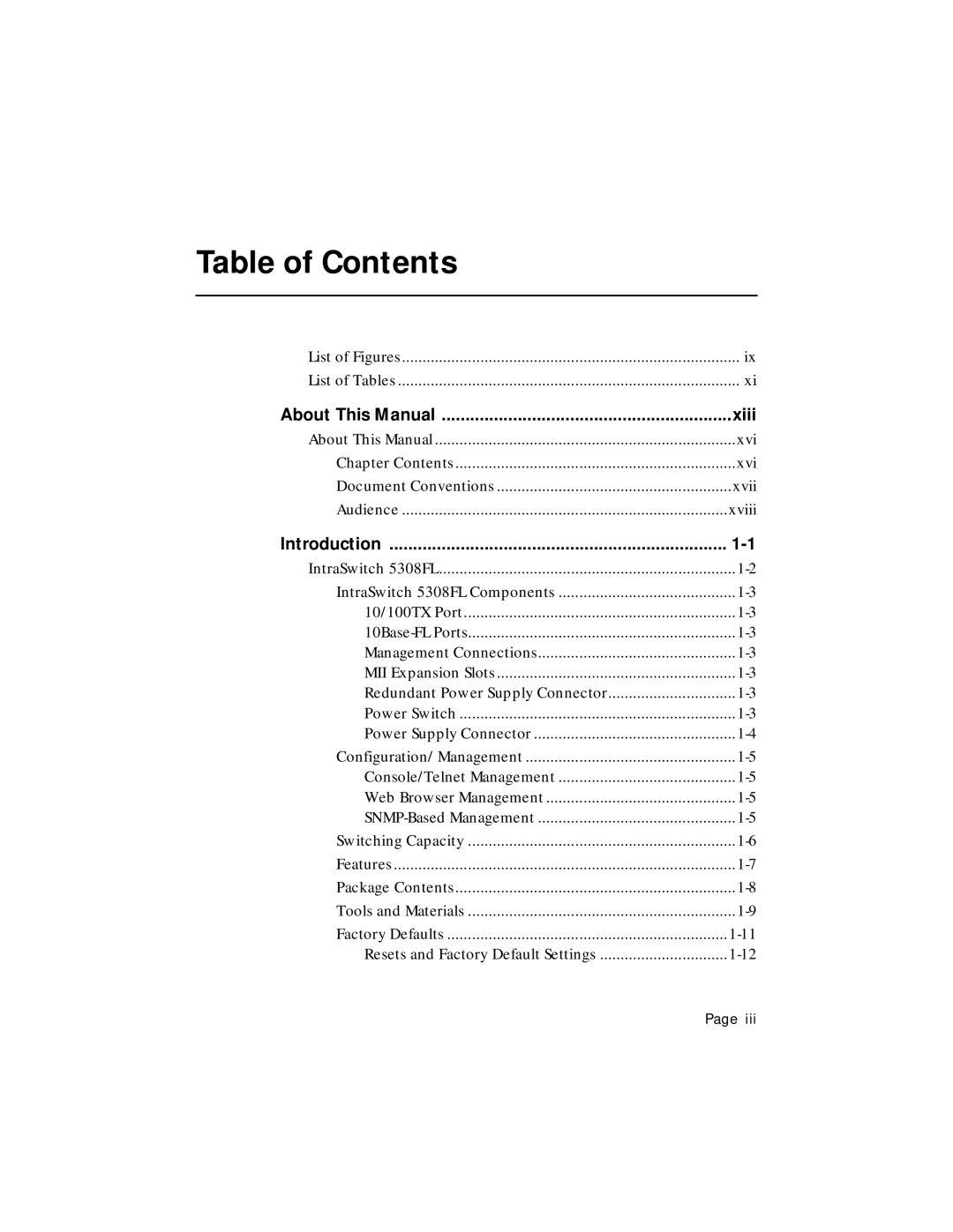 Asante Technologies 5308F user manual Table of Contents 