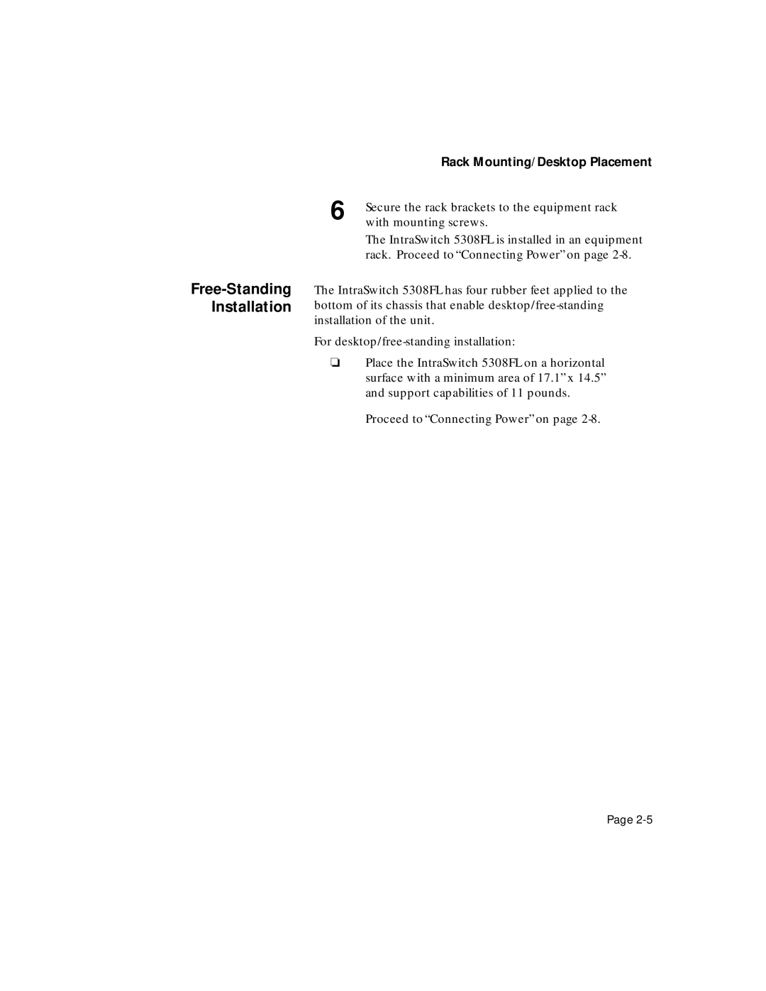 Asante Technologies 5308F user manual Free-Standing Installation, Rack Mounting/Desktop Placement 