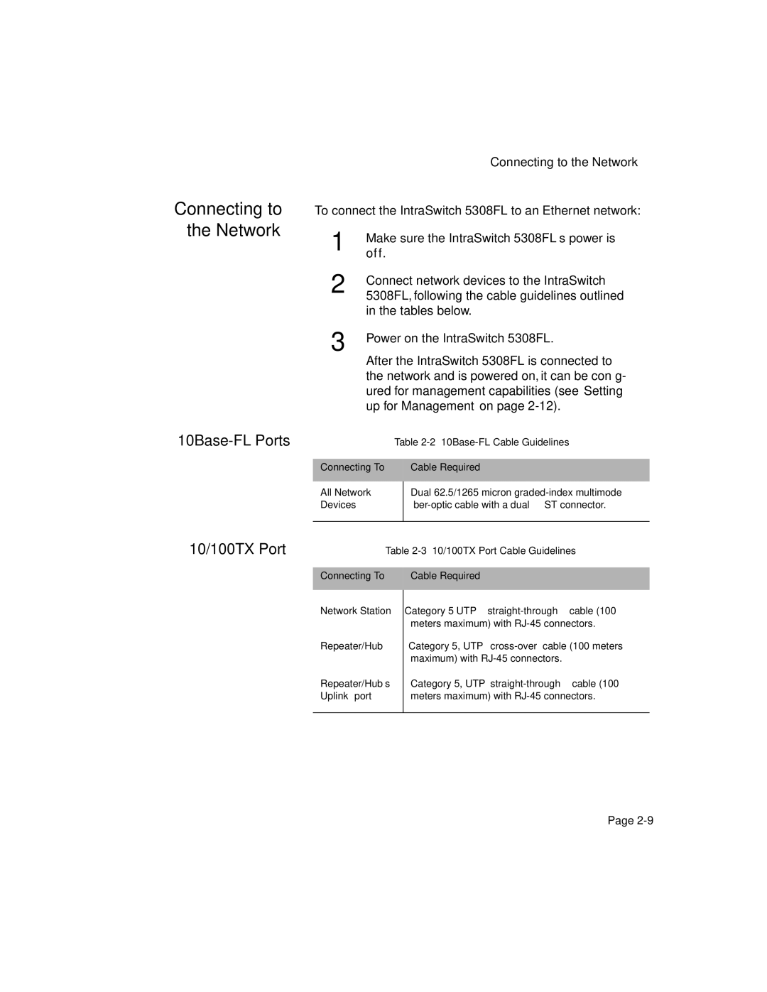 Asante Technologies 5308F user manual Connecting to the Network, Connecting To Cable Required, Uplink port 