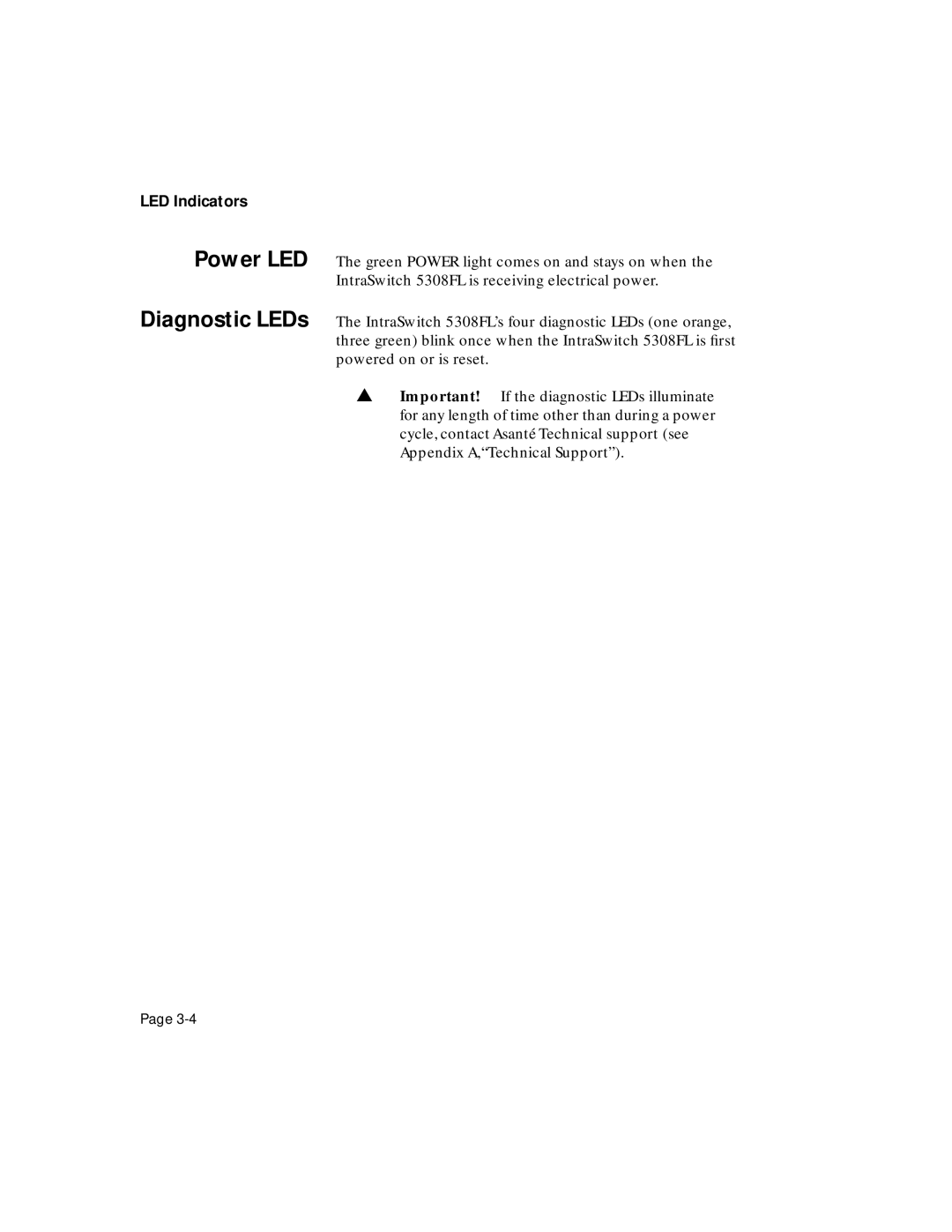 Asante Technologies 5308F user manual LED Indicators 