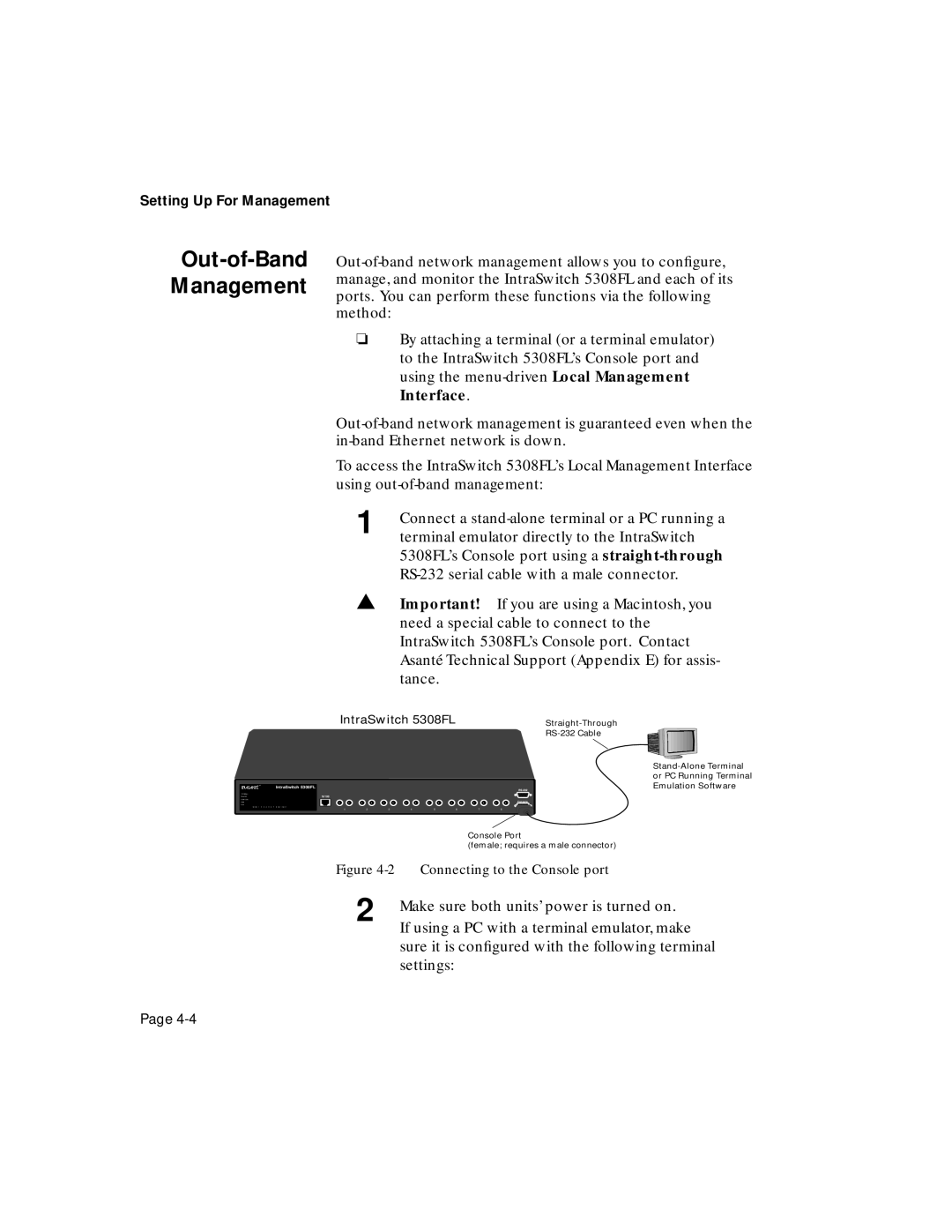 Asante Technologies user manual Out-of-Band Management, IntraSwitch 5308FL 