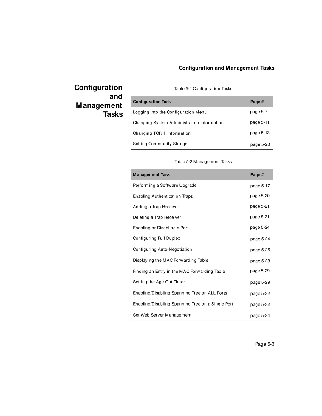 Asante Technologies 5308F user manual Conﬁguration Management Tasks, Conﬁguration Task 