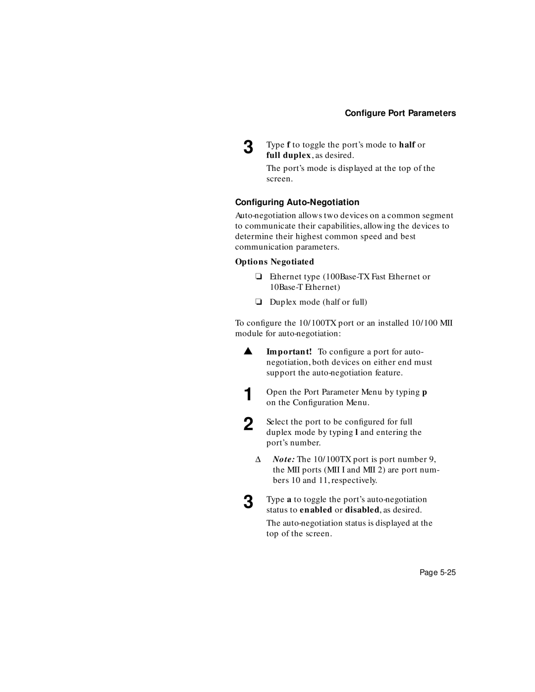 Asante Technologies 5308F user manual Conﬁgure Port Parameters, Conﬁguring Auto-Negotiation 