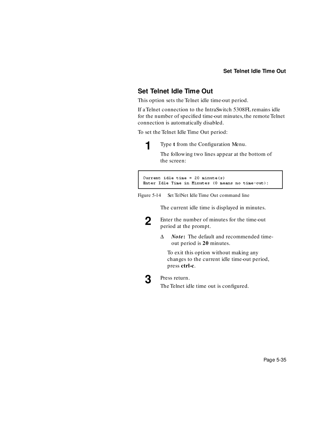 Asante Technologies 5308F user manual Set Telnet Idle Time Out 