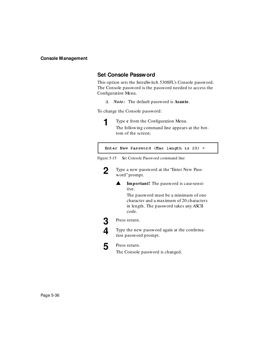 Asante Technologies 5308F user manual Set Console Password command line 