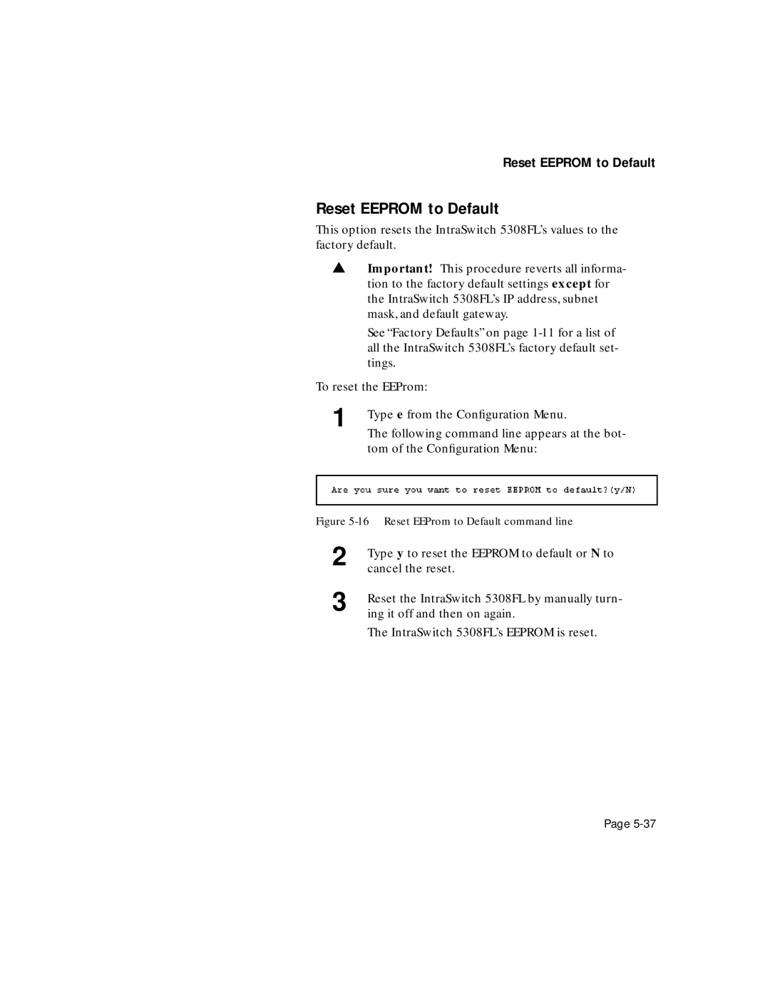 Asante Technologies 5308F user manual Reset Eeprom to Default 