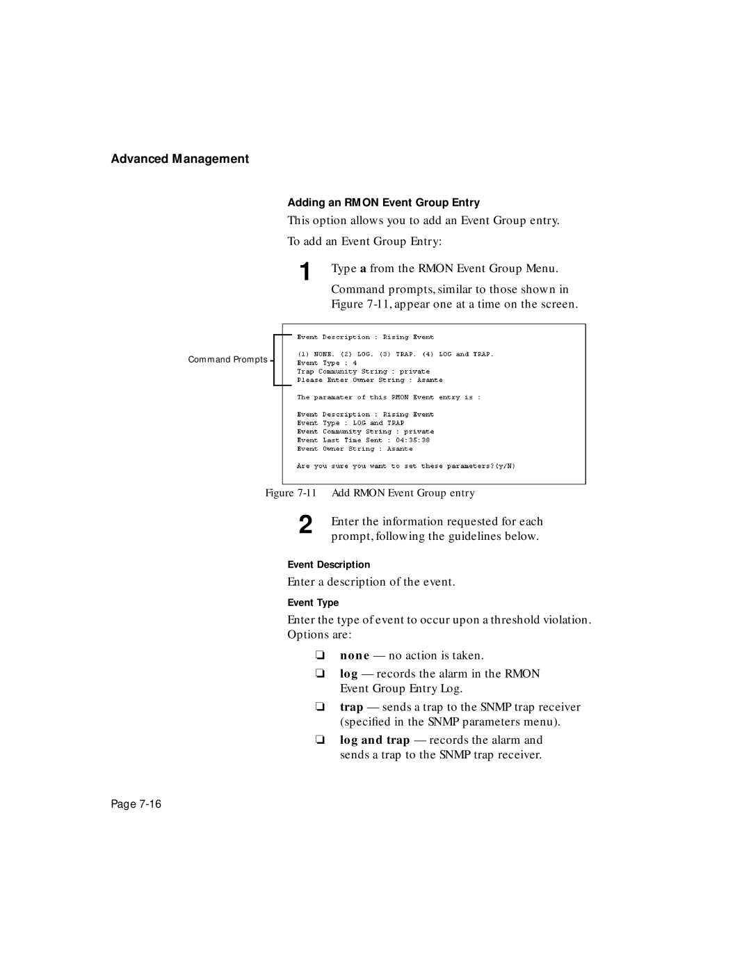 Asante Technologies 5324 user manual Enter a description of the event 