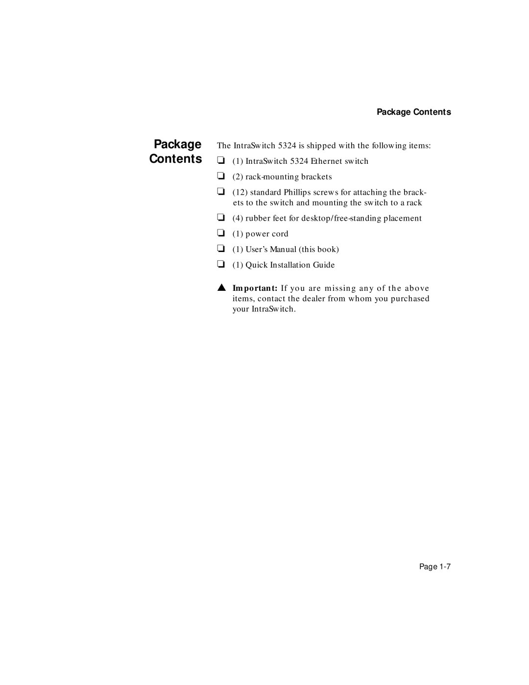 Asante Technologies 5324 user manual Package Contents 