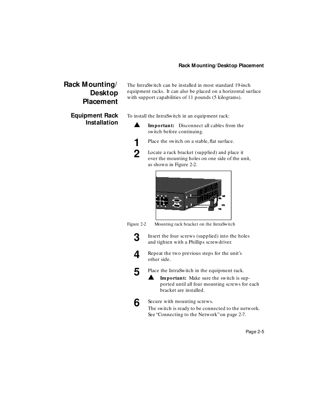 Asante Technologies 5324 user manual Rack Mounting Desktop Placement, Equipment Rack Installation 