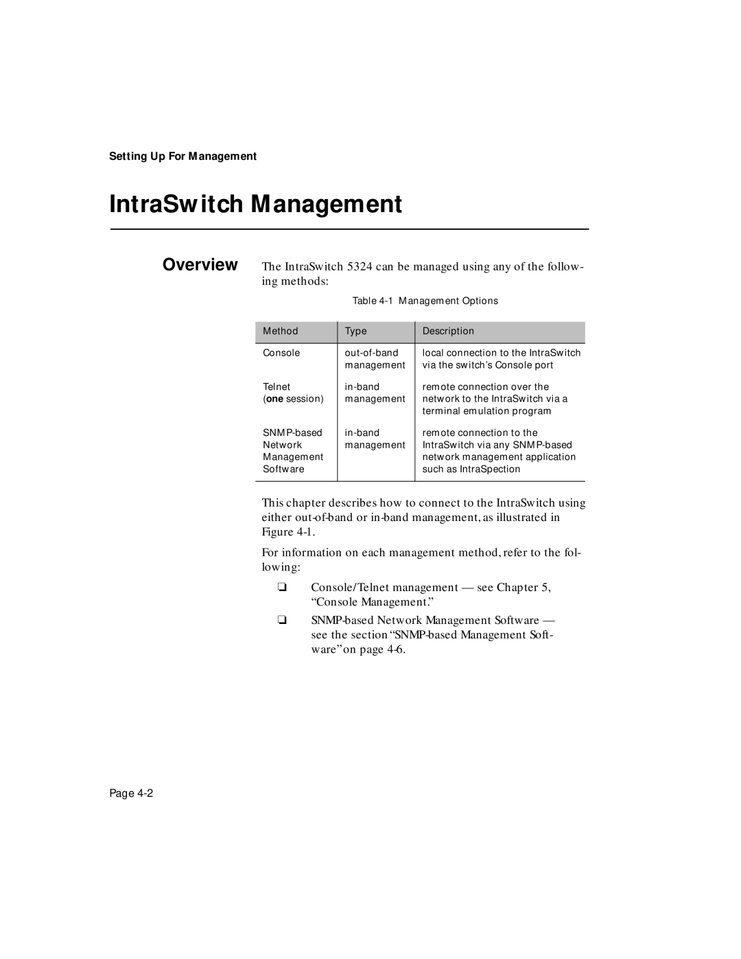 Asante Technologies 5324 user manual IntraSwitch Management, Management Options 