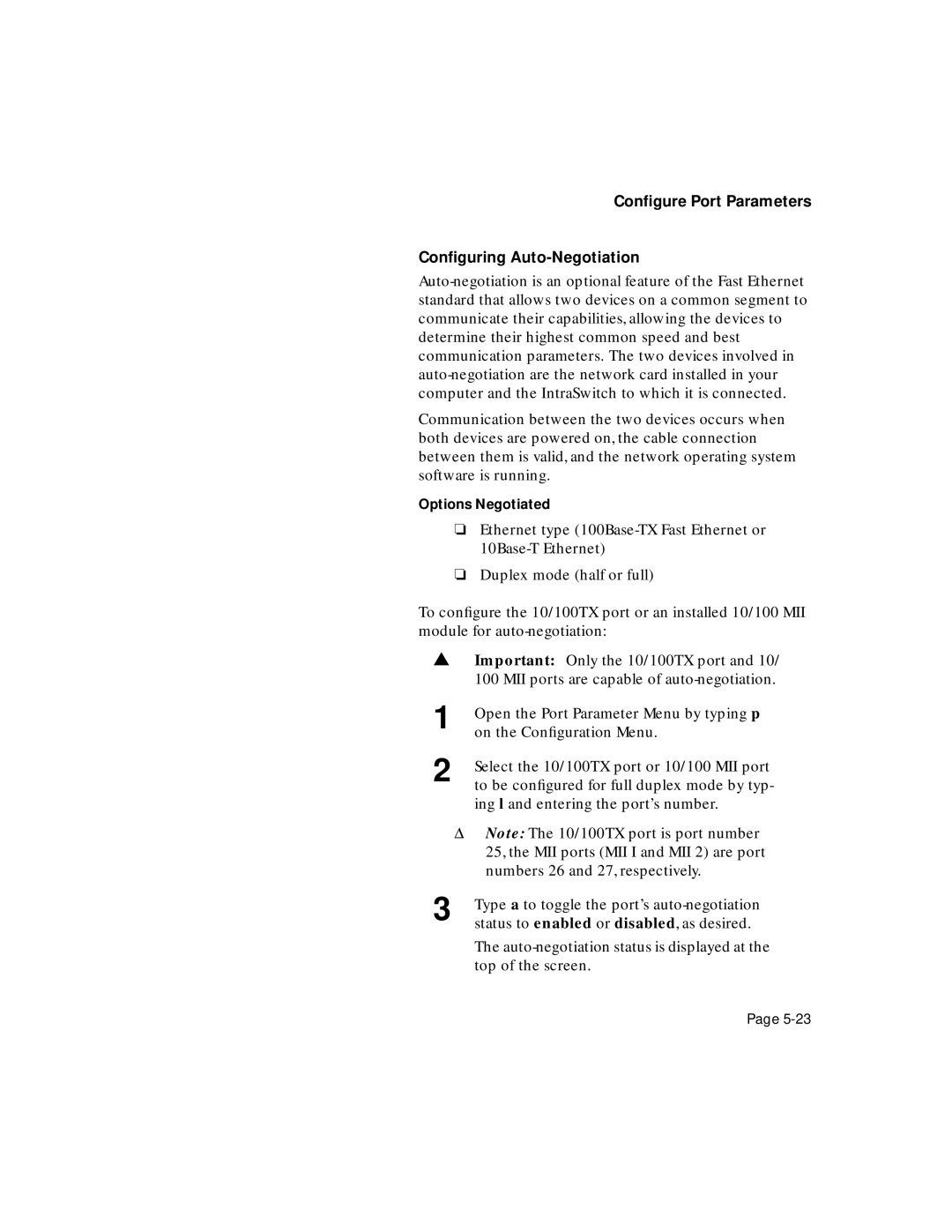 Asante Technologies 5324 user manual Conﬁgure Port Parameters Conﬁguring Auto-Negotiation 