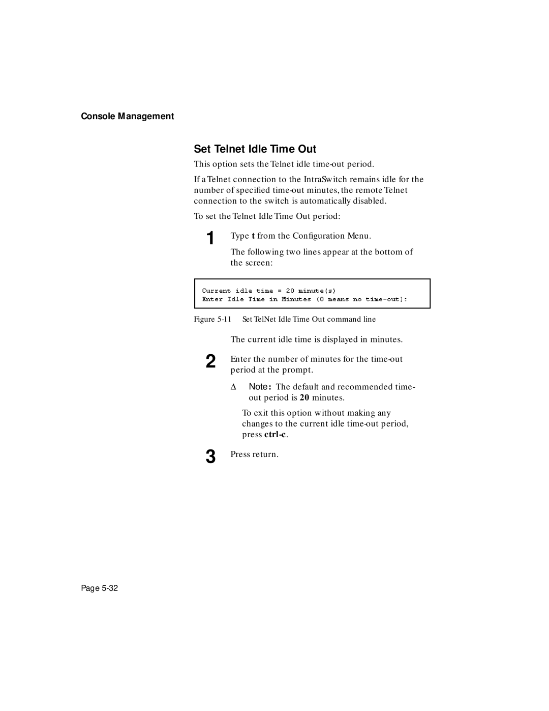 Asante Technologies 5324 user manual Set Telnet Idle Time Out, Set TelNet Idle Time Out command line 