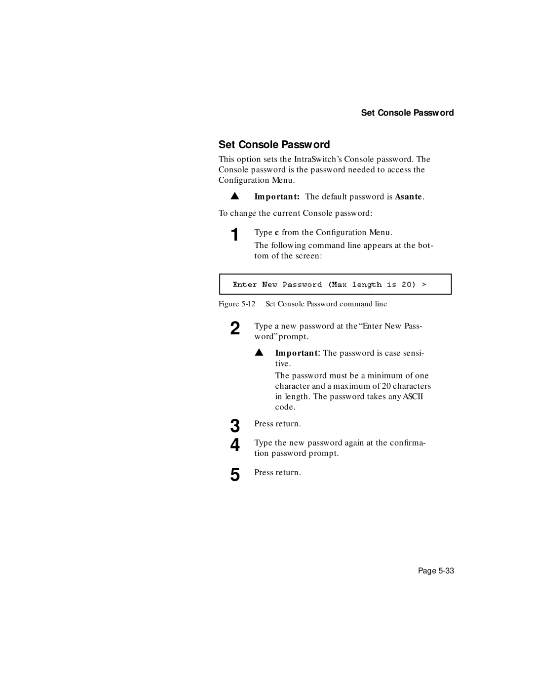 Asante Technologies 5324 user manual Set Console Password 