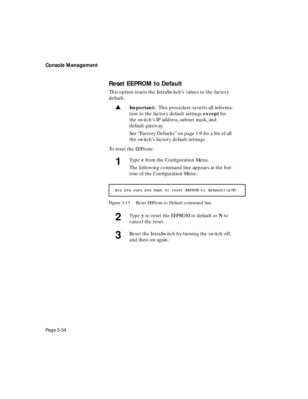 Asante Technologies 5324 user manual Reset Eeprom to Default, Reset EEProm to Default command line 