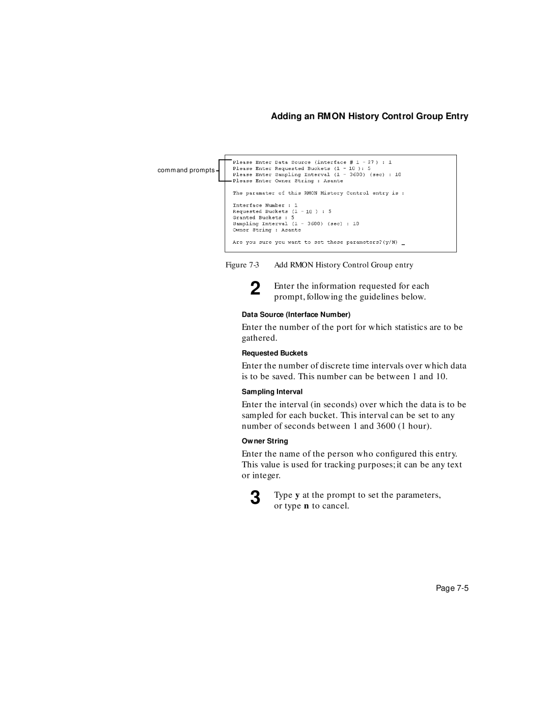 Asante Technologies 5324 user manual Adding an Rmon History Control Group Entry 