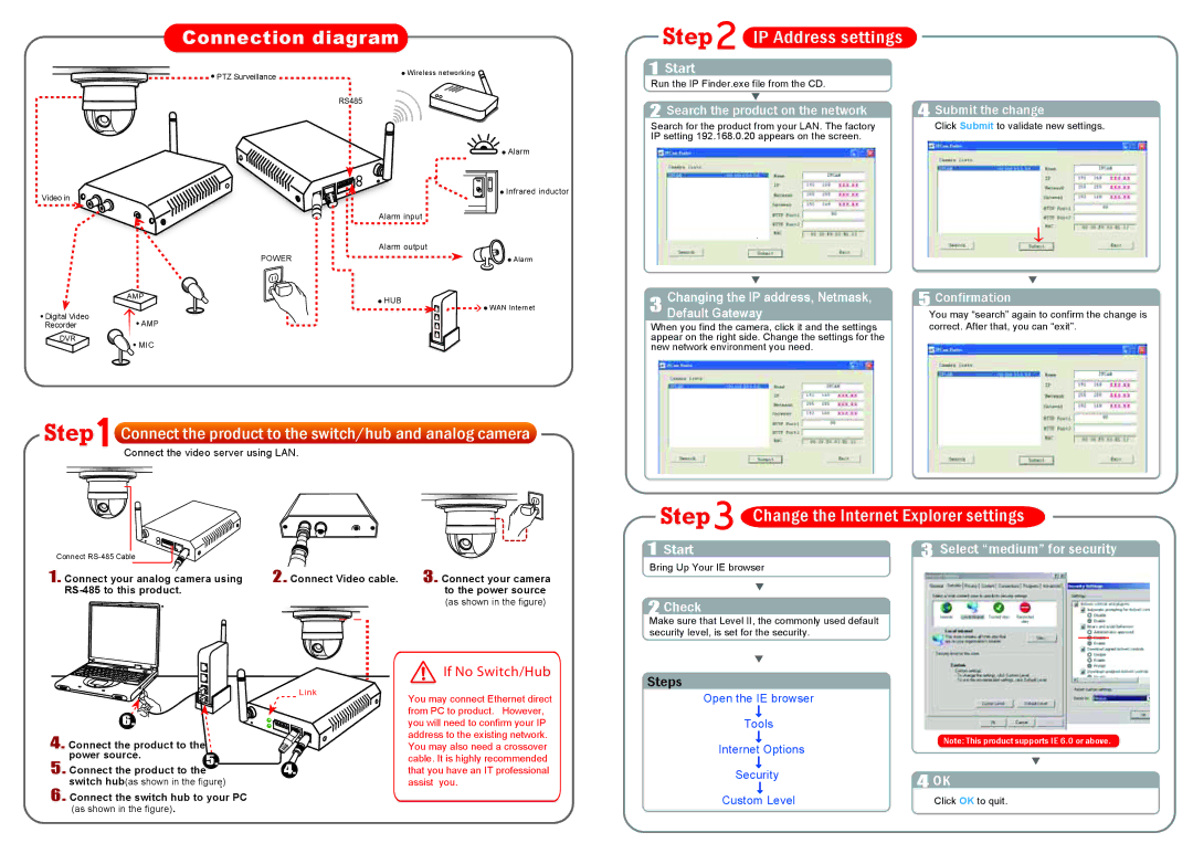 Asante Technologies 6001/P/W user manual Step IP Address settings, Change the Internet Explorer settings 