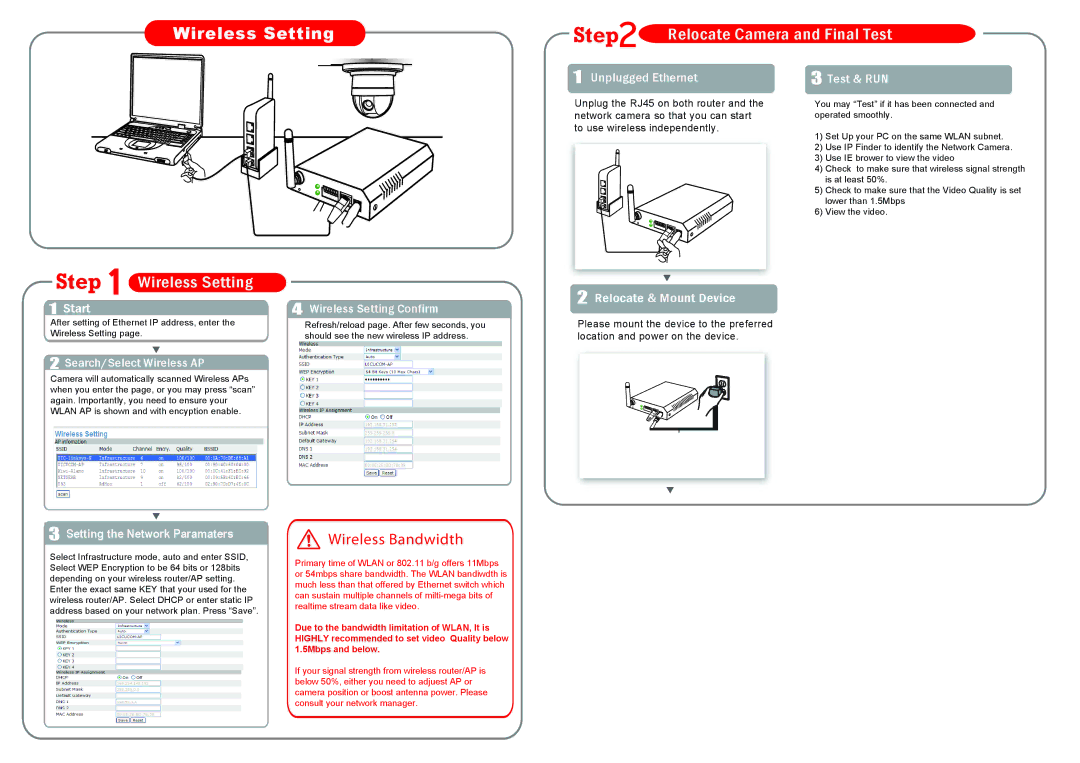 Asante Technologies 6001/P/W Relocate Camera and Final Test, Step Wireless Setting, Unplugged Ethernet, Test & RUN 