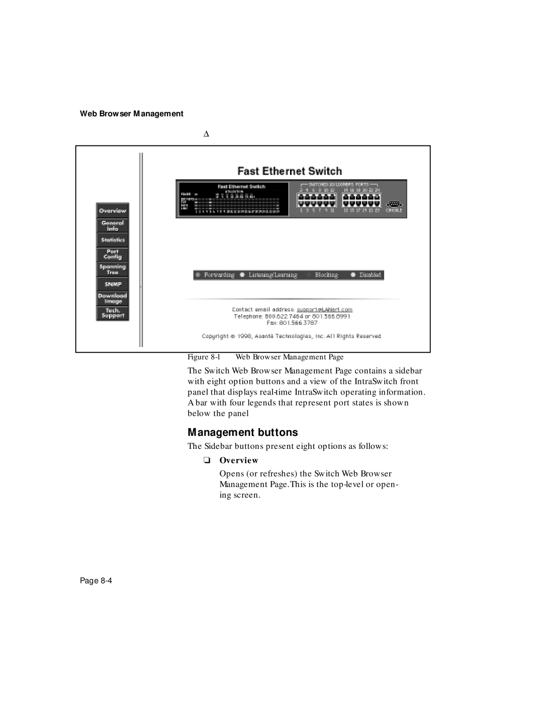 Asante Technologies 6200 manual Management buttons, Overview 