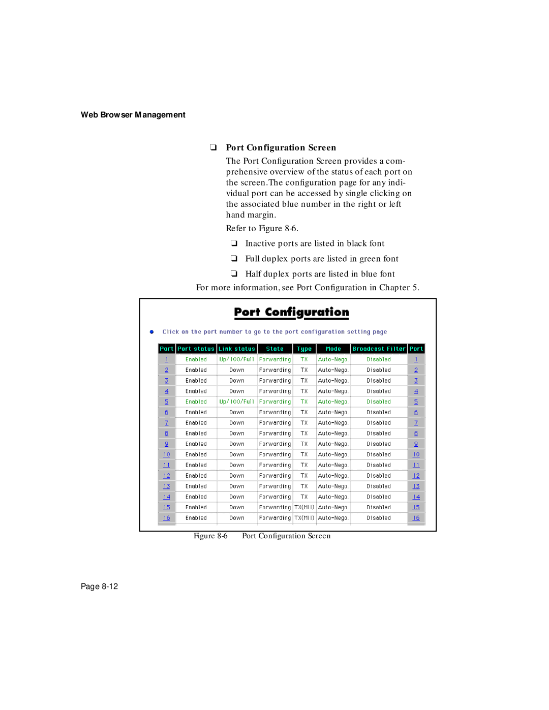 Asante Technologies 6200 manual Port Configuration Screen, Port Conﬁguration Screen 