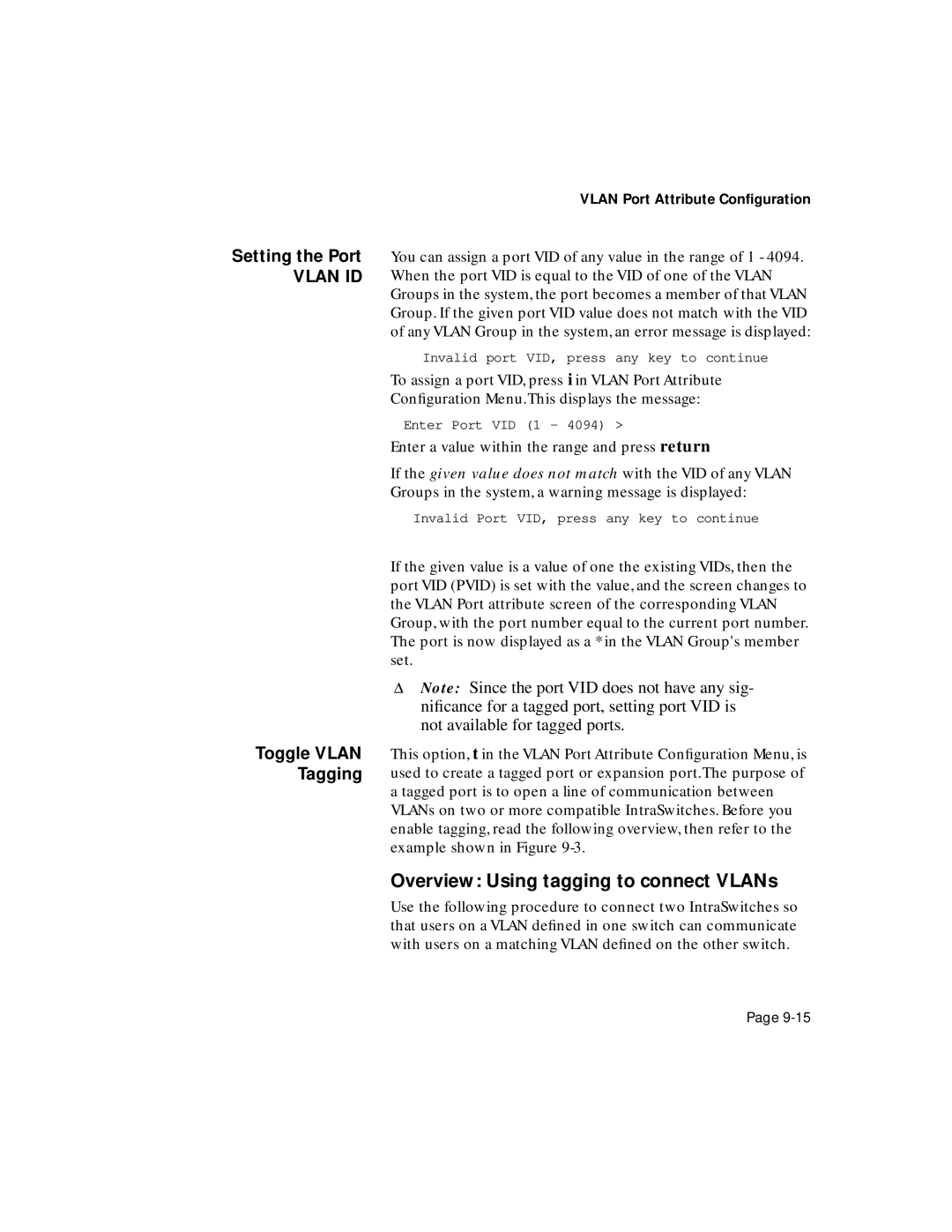 Asante Technologies 6200 manual Overview Using tagging to connect VLANs, Setting the Port, Toggle Vlan Tagging 