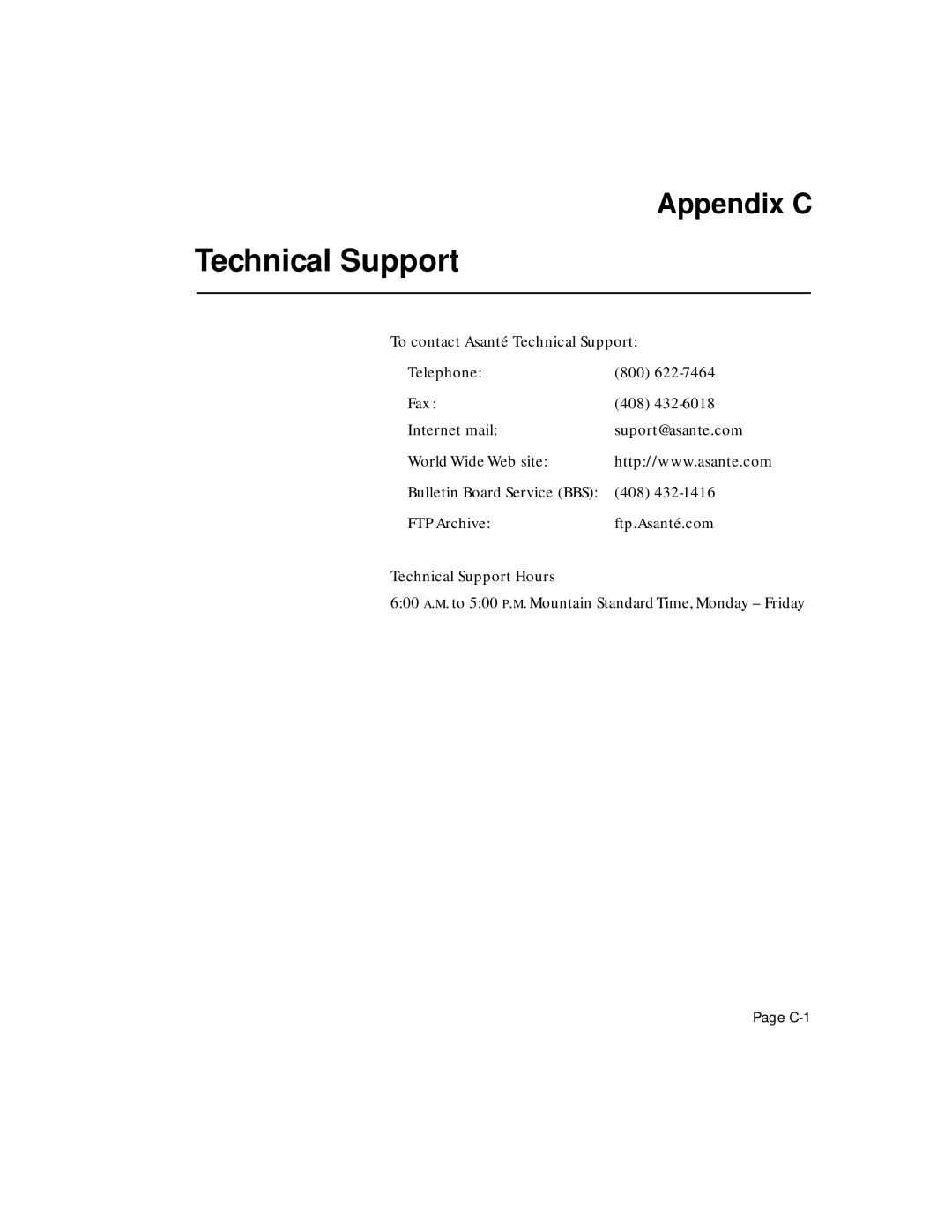 Asante Technologies 6200 manual Technical Support 