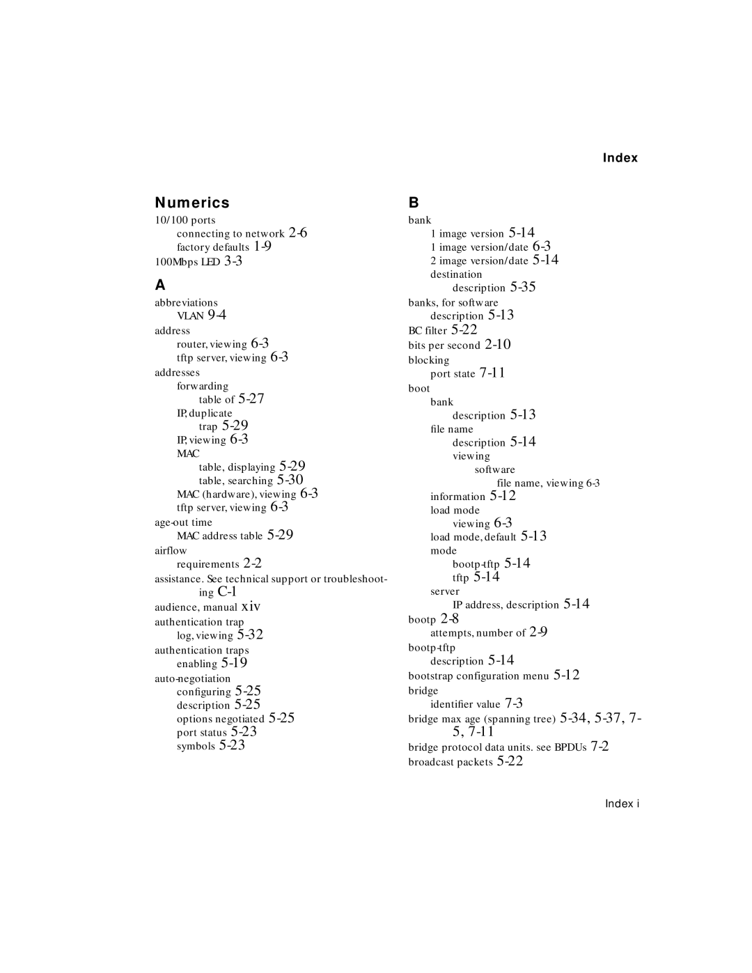 Asante Technologies 6200 manual Numerics, Index 