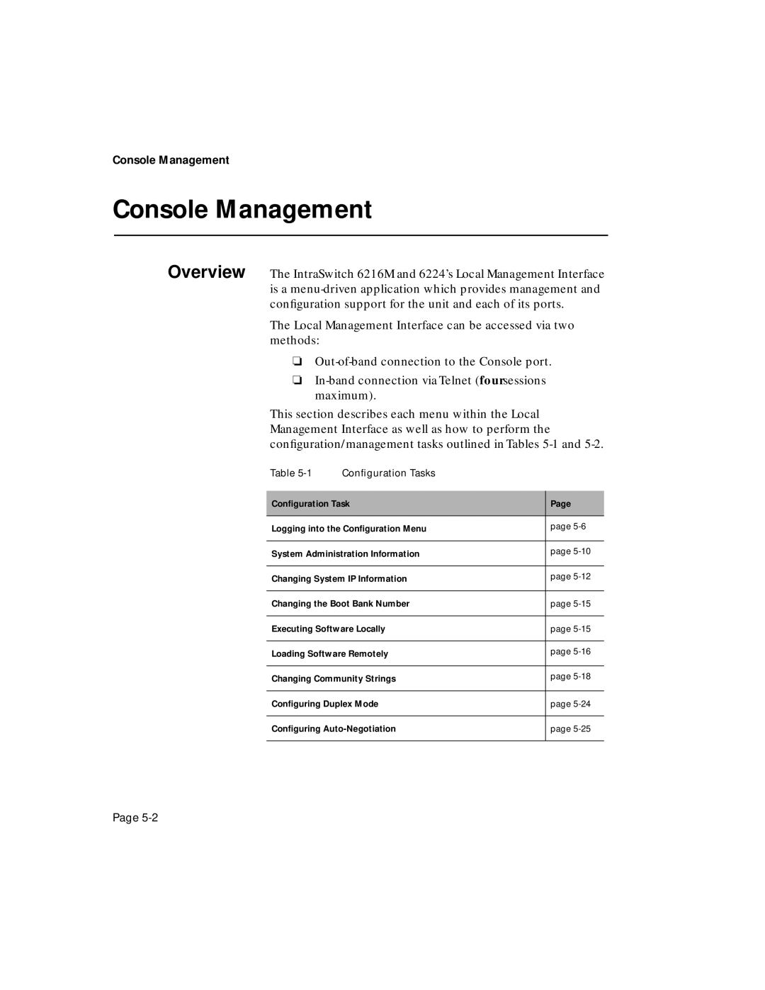 Asante Technologies 6200 manual Console Management, Conﬁguration Tasks 