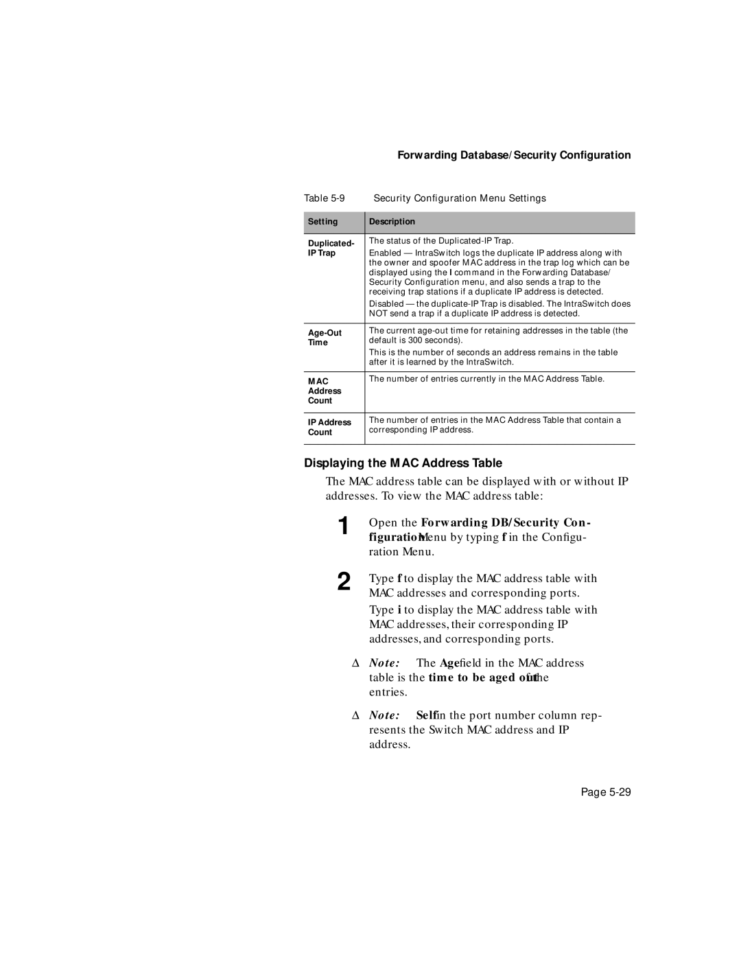 Asante Technologies 6200 manual Displaying the MAC Address Table, Open the Forwarding DB/Security Con 