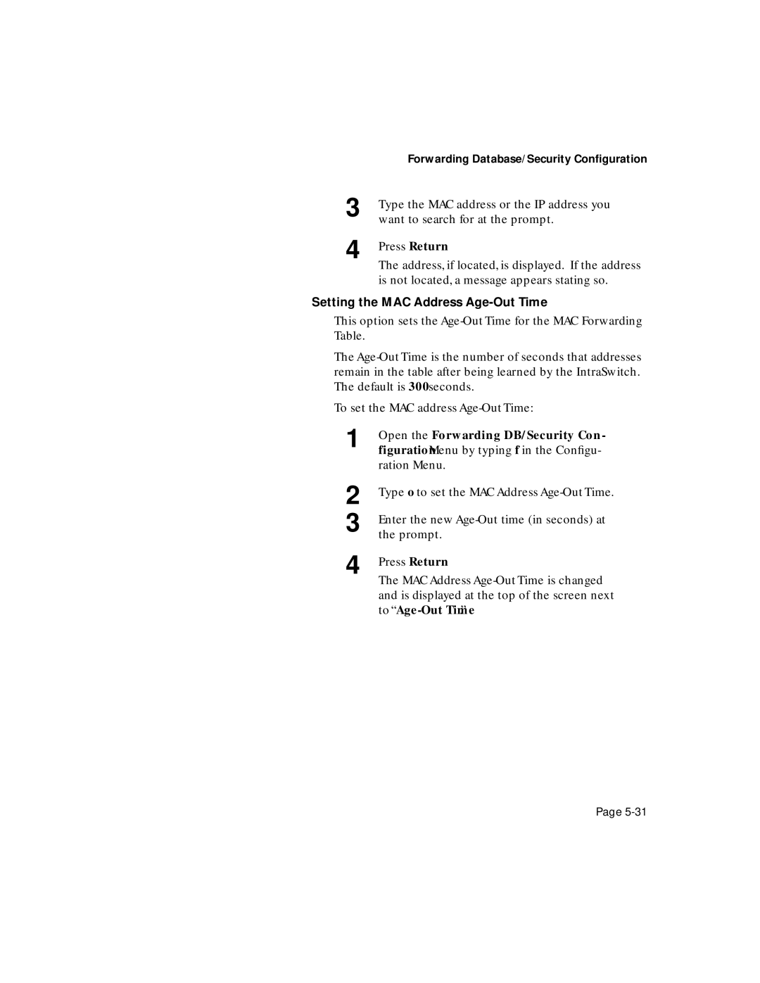 Asante Technologies 6200 manual Setting the MAC Address Age-Out Time 