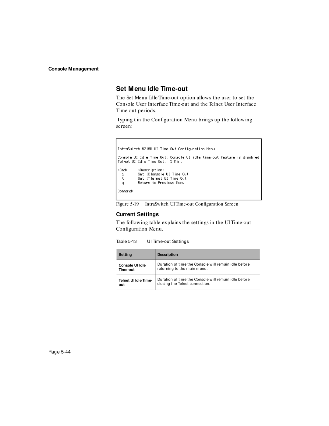 Asante Technologies 6200 manual Set Menu Idle Time-out, UI Time-out Settings 