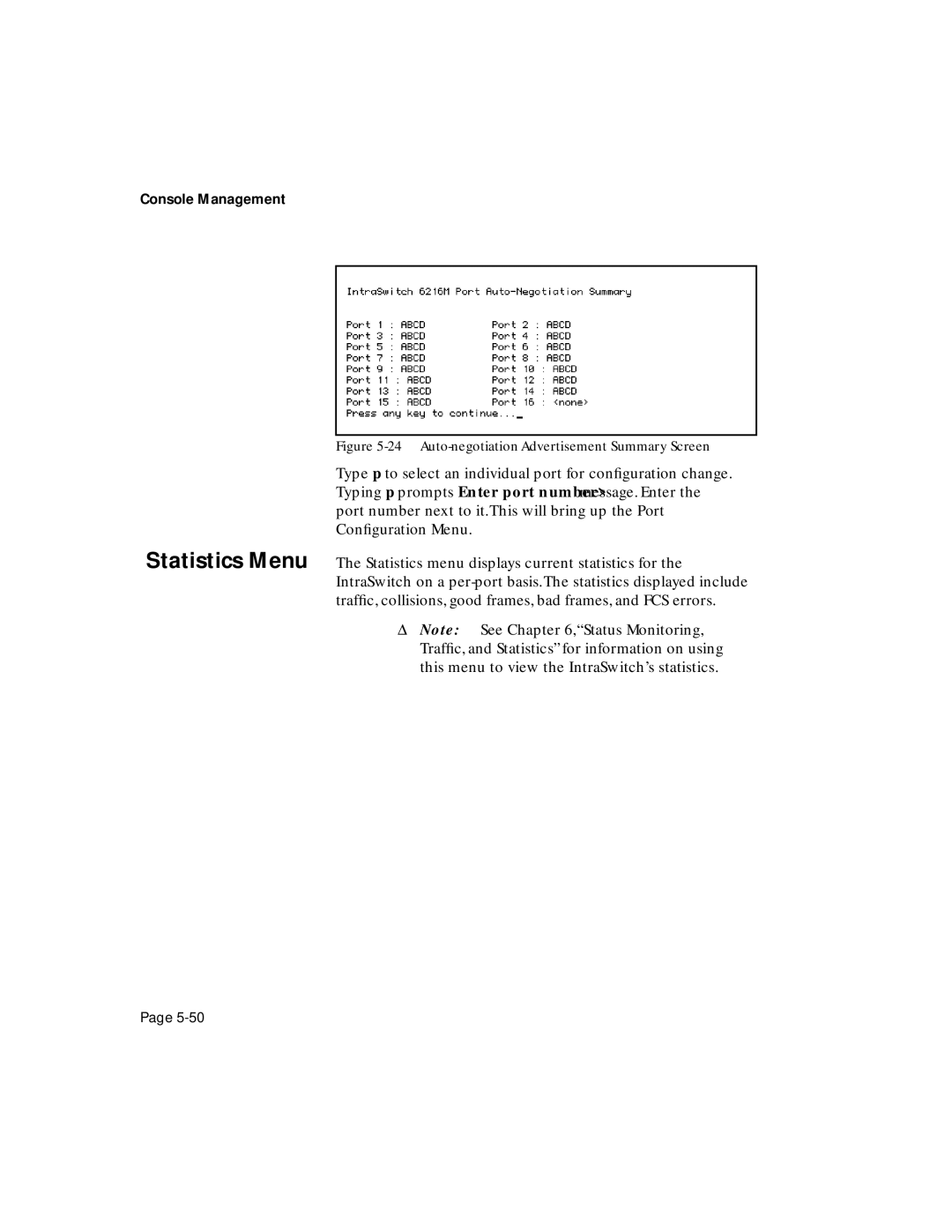 Asante Technologies 6200 manual Auto-negotiation Advertisement Summary Screen 