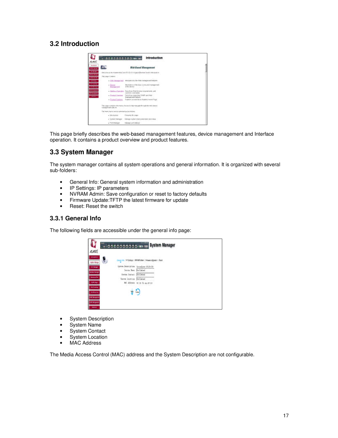 Asante Technologies 65120 user manual Introduction, System Manager, General Info 