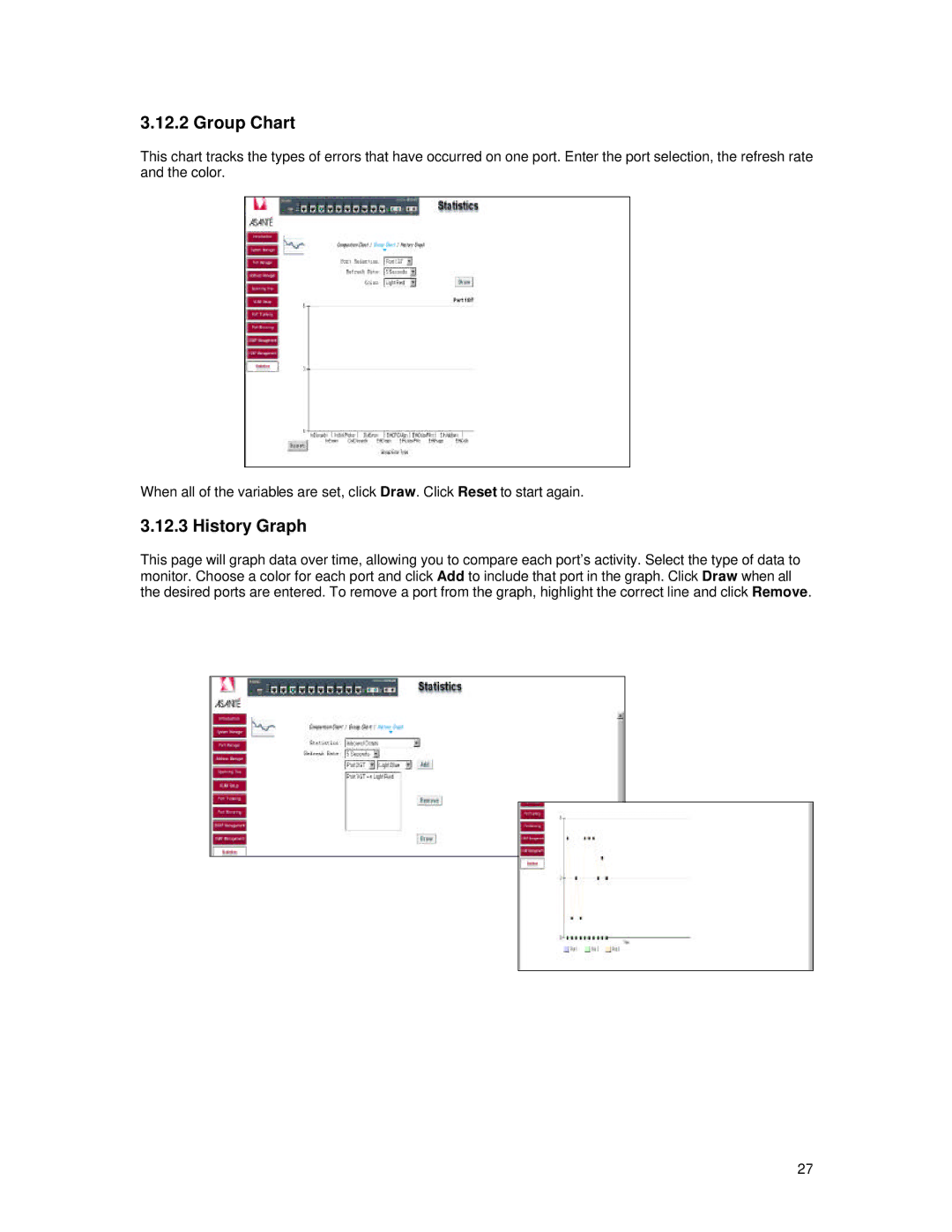 Asante Technologies 65120 user manual Group Chart, History Graph 